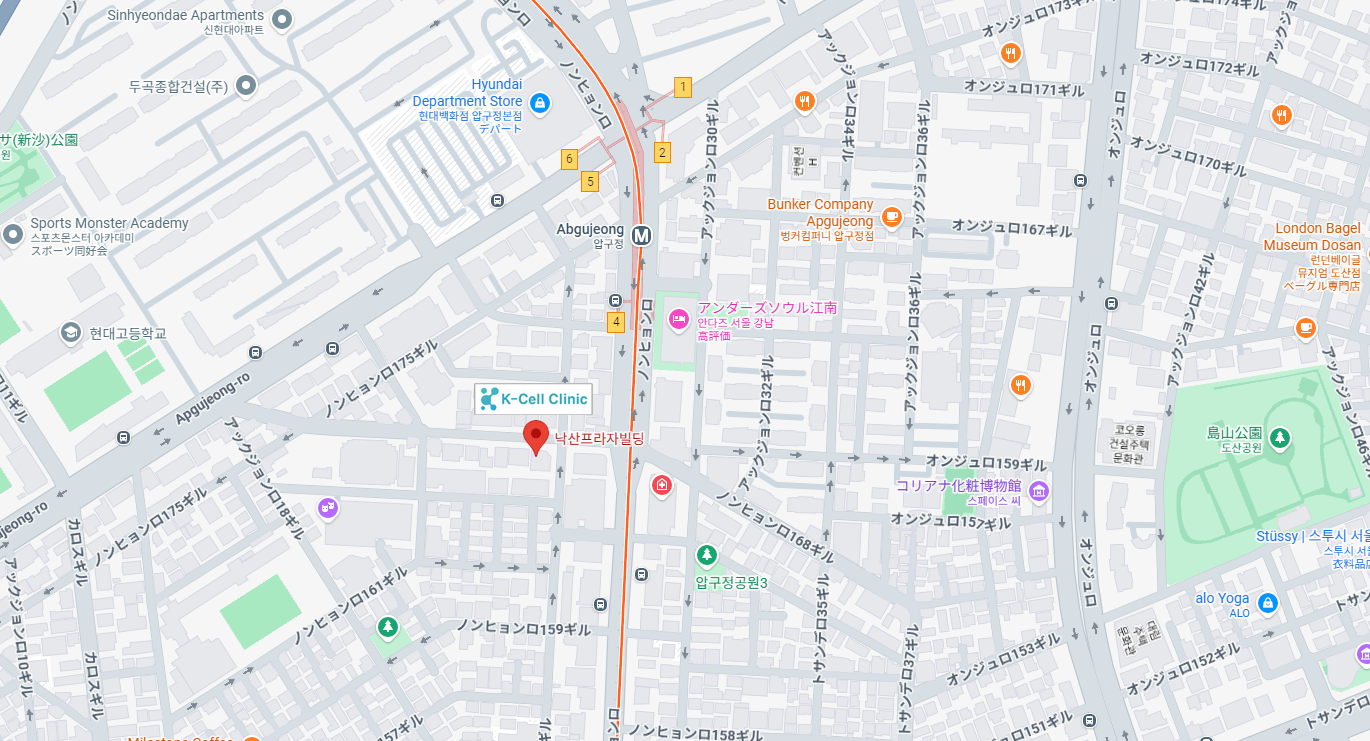 K-cell Clinic 地図 - 狎鴎亭駅（アックジョン駅）4番出口